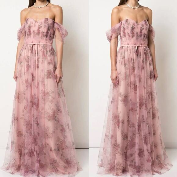 Marchesa Notte Dresses & Skirts - Marchesa Notte Blush Pink Floral Tulle Formal Gown Maxi Dress Women’s Size 18